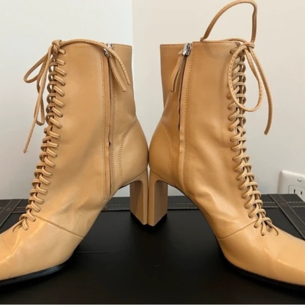 Zara Tan Lace-Up Ankle Boots